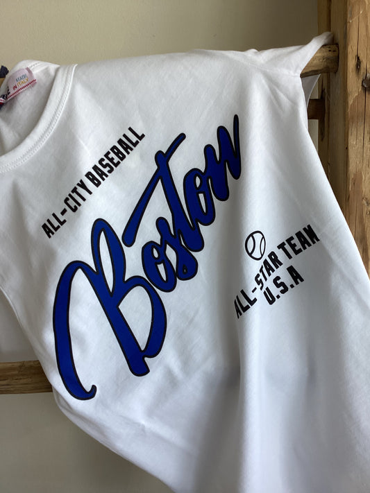 T-shirt mezza manica con stampa BOSTON col Bianco da 8 a 16 anni