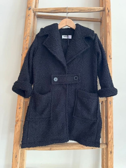 Cappotto boucle di lana da 6 a 14 anni col NERO