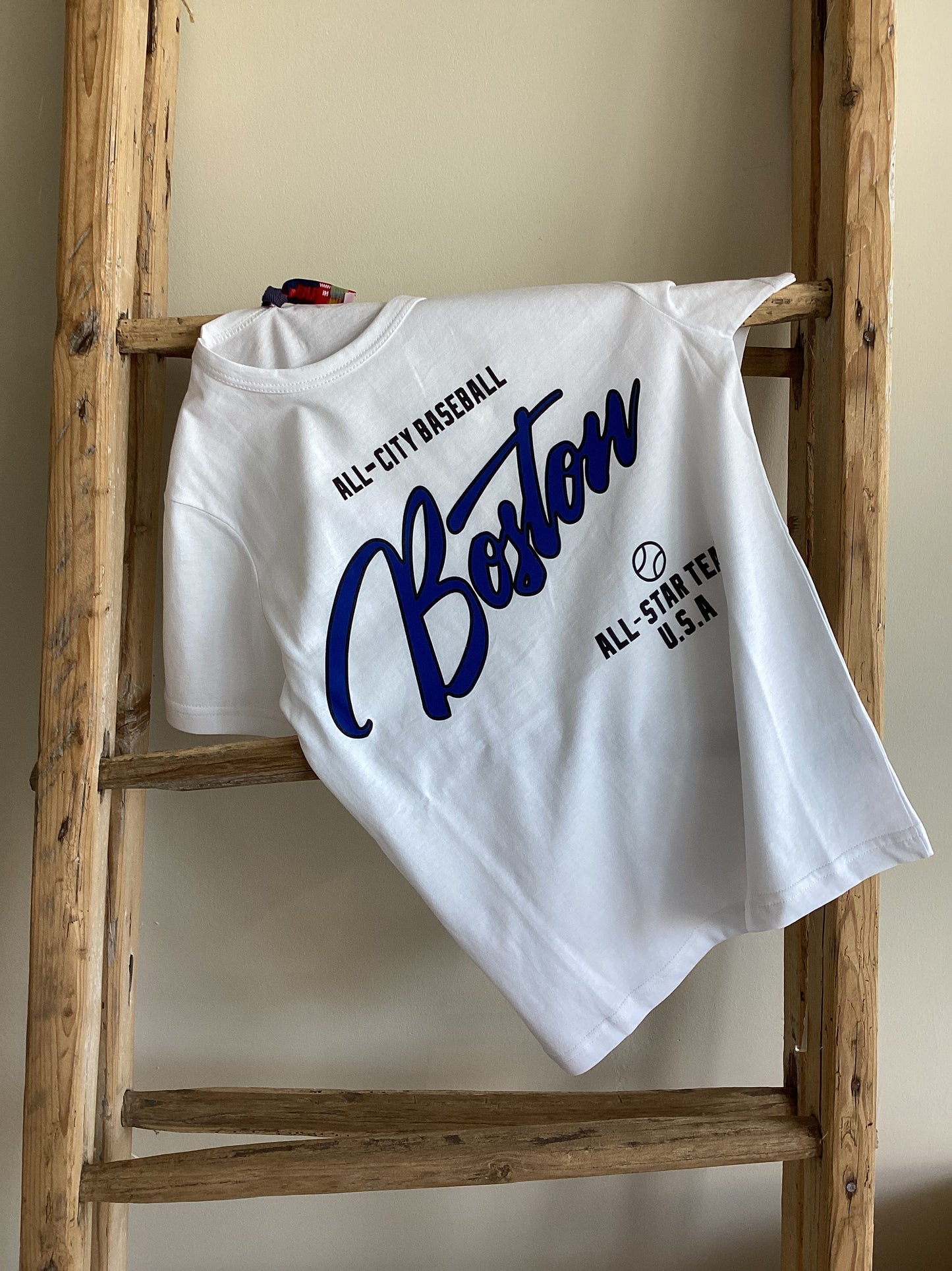 T-shirt mezza manica con stampa BOSTON col Bianco da 8 a 16 anni